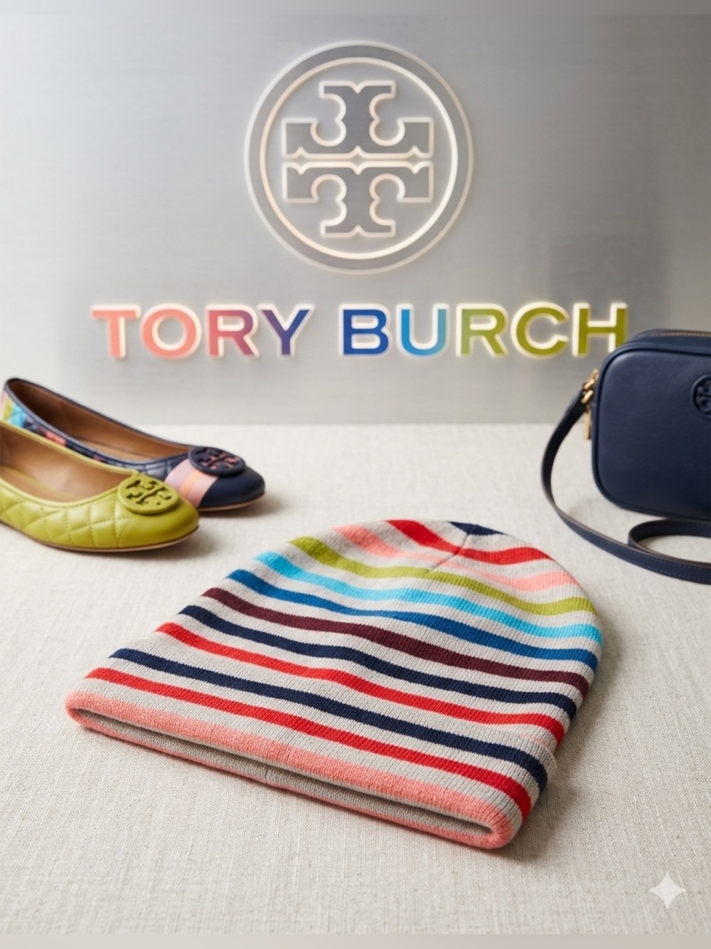 🔥 AUTHENTIC TORY BURCH MULTI-STRIPE CASHMERE BEANIE 🔥